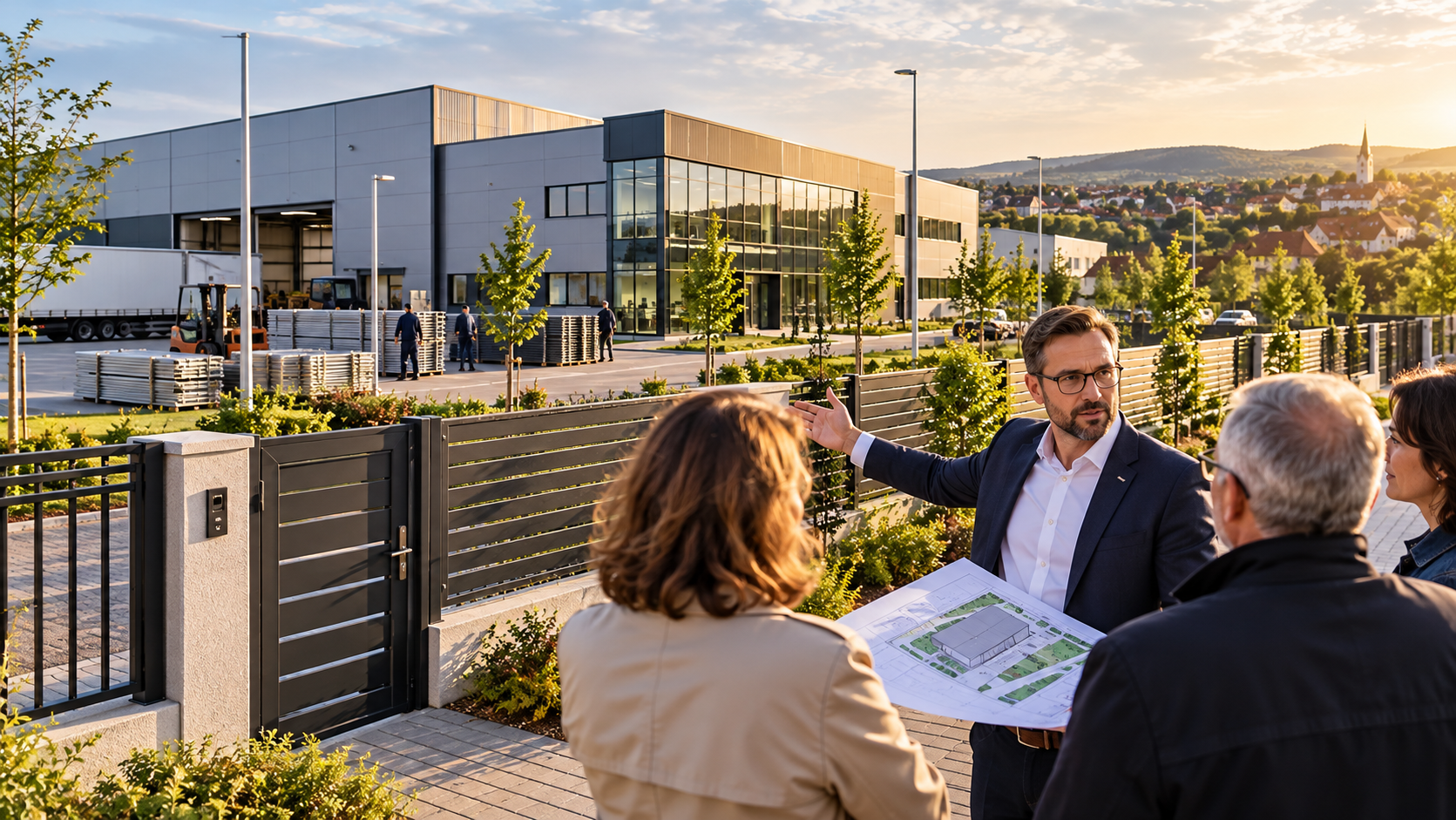 A development manager discusses site plans with local residents